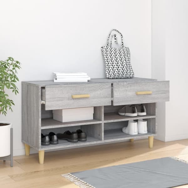 vidaXL Skohylle grå sonoma 102x35x55 cm konstruert tre