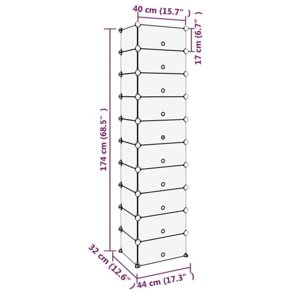 vidaXL skoreol 44x32x174 cm PP sort