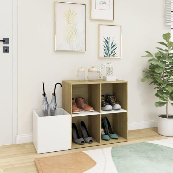 vidaXL skoskab 105x35,5x70 cm konstrueret træ hvid og sonoma-eg