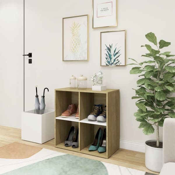 vidaXL skoskab 105x35,5x70 cm konstrueret træ hvid og sonoma-eg