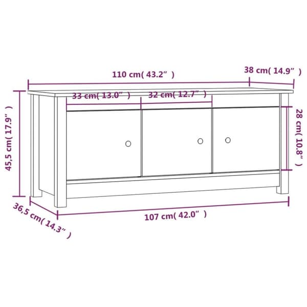 vidaXL skoskab 110x38x45,5 cm massivt fyrretræ