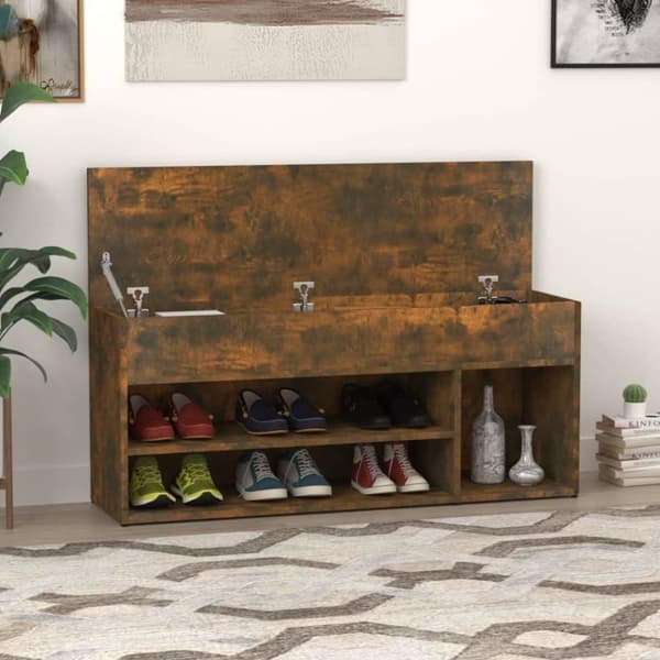 vidaXL skobænk 105x30x45 cm konstrueret træ røget egetræsfarve
