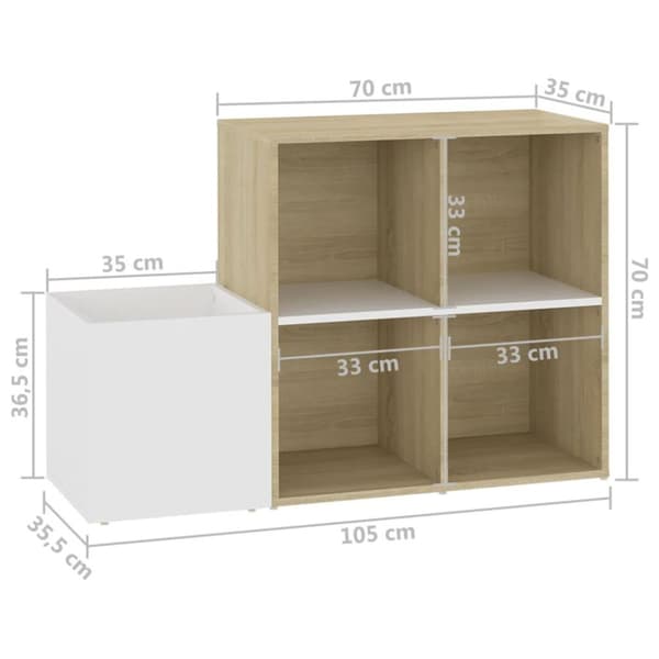 vidaXL Skohylla vit och sonoma-ek 105x35,5x70 cm konstruerat trä