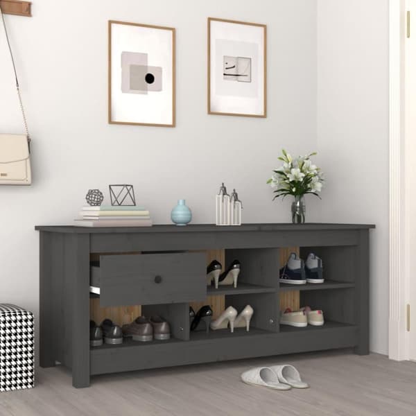 vidaXL Skoskap grå 110x38x45,5 cm heltre furu