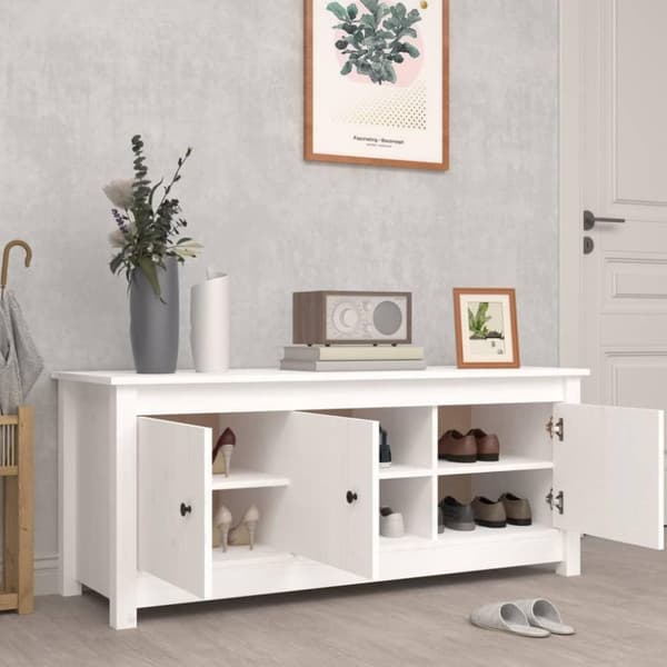 vidaXL Skoskap hvit 110x38x45,5 cm heltre furu