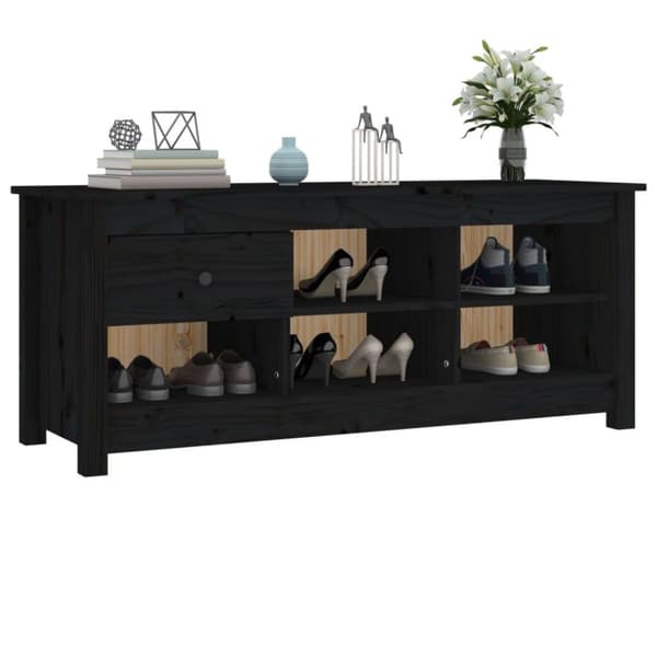 vidaXL Skoskåp svart 110x38x45,5 cm massiv furu