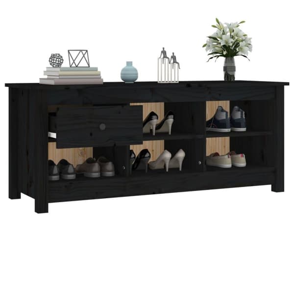 vidaXL Skoskåp svart 110x38x45,5 cm massiv furu