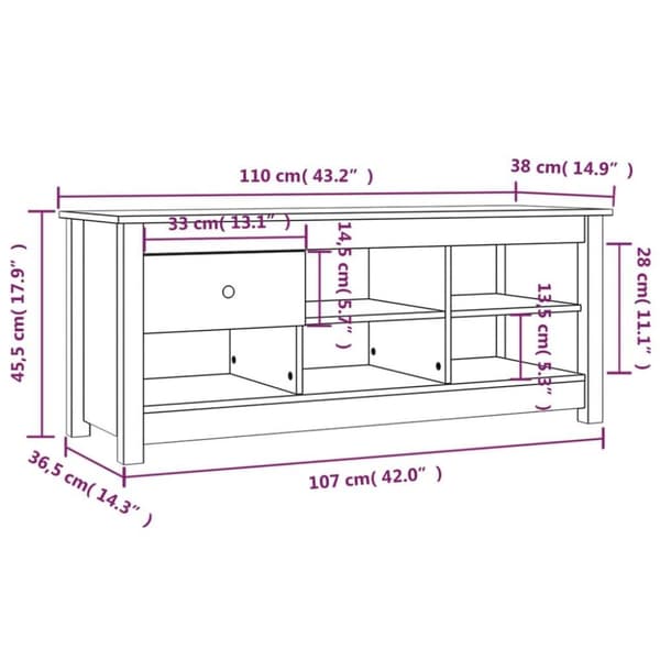 vidaXL Skoskåp svart 110x38x45,5 cm massiv furu