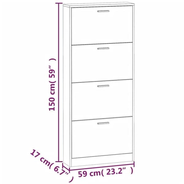 vidaXL Skoskåp vit 59x17x150 cm konstruerat trä