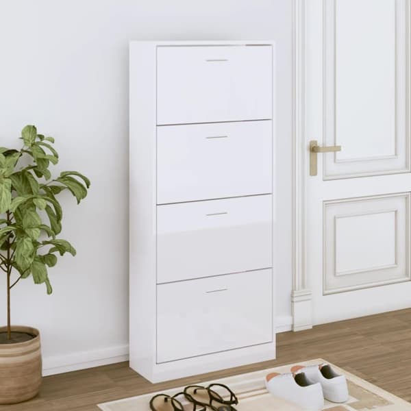vidaXL skoreol 63x24x147 cm konstrueret træ hvid højglans