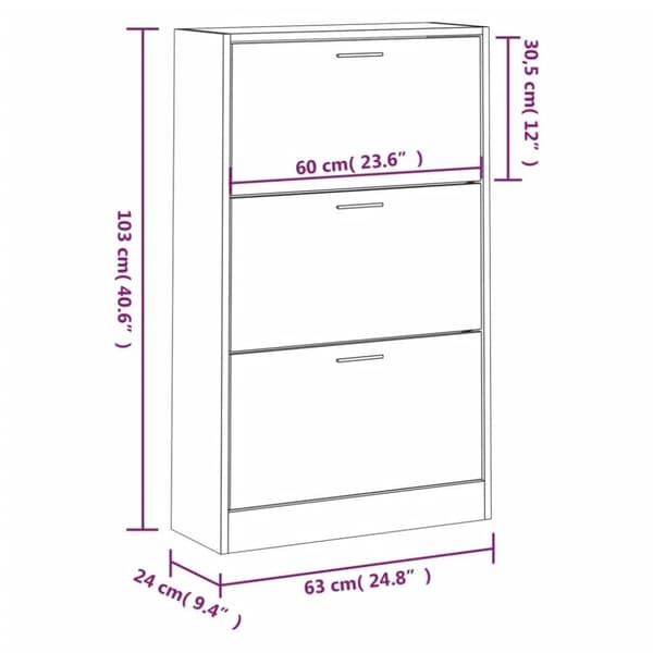 vidaXL skoskab 63x24x103 cm konstrueret træ hvid