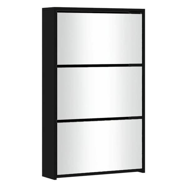 vidaXL skoskab med spejl 3 hylder 63x17x102,5 cm sort