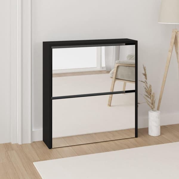 vidaXL Kenkäkaappi peilillä 2-kerroksinen musta 63x17x67 cm