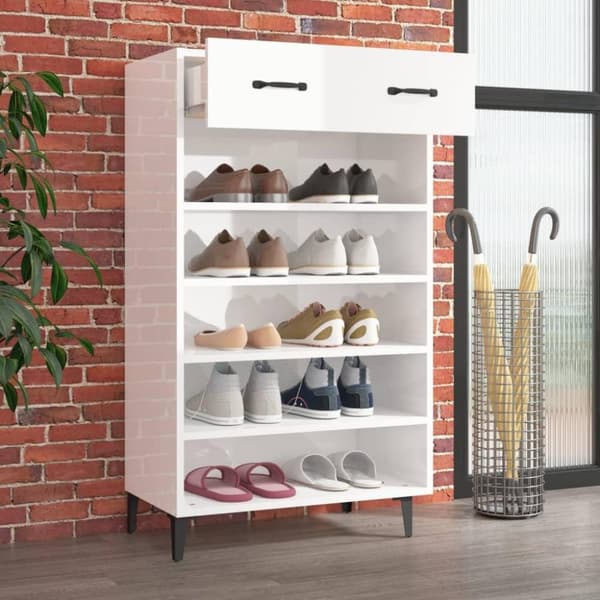 vidaXL Skoskap høyglans hvit 60x35x105 cm konstruert tre