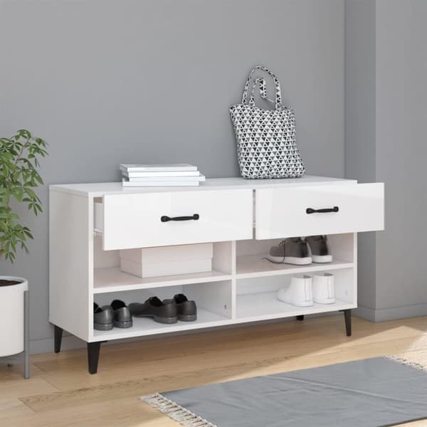 vidaXL Skoskap høyglans hvit 102x35x55 cm konstruert tre