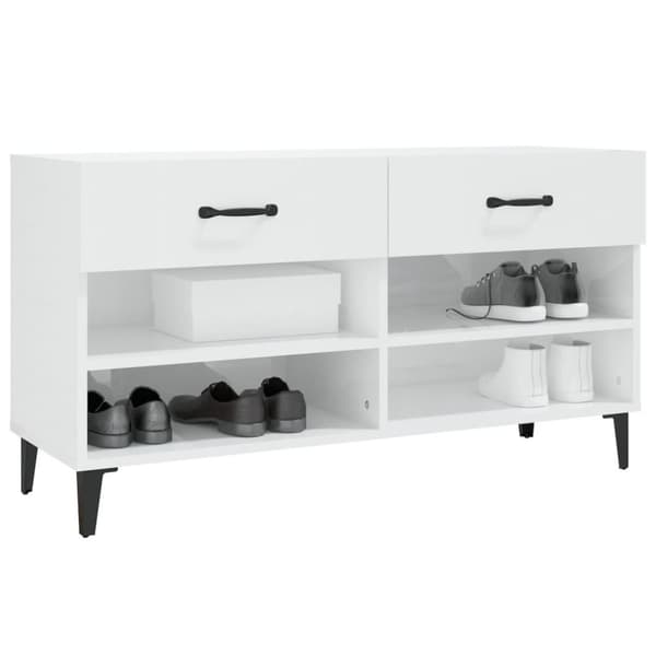 vidaXL Skoskap høyglans hvit 102x35x55 cm konstruert tre