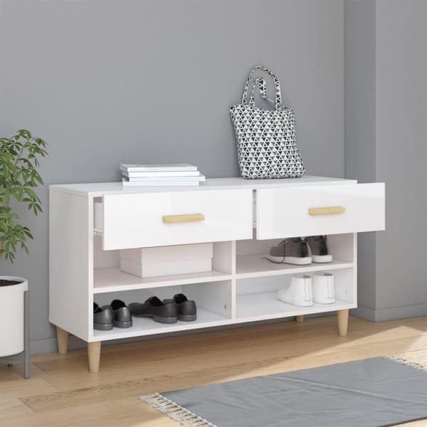 vidaXL Skoskap høyglans hvit 102x35x55 cm konstruert tre