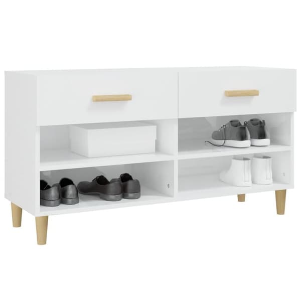 vidaXL Skoskap høyglans hvit 102x35x55 cm konstruert tre