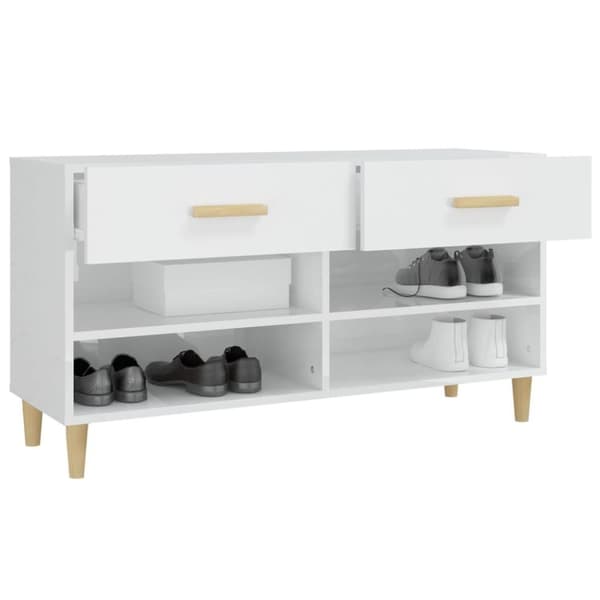 vidaXL Skoskap høyglans hvit 102x35x55 cm konstruert tre