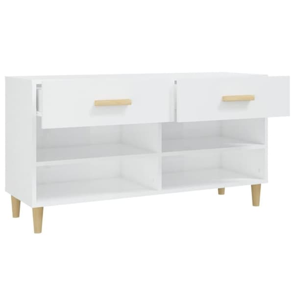 vidaXL Skoskap høyglans hvit 102x35x55 cm konstruert tre