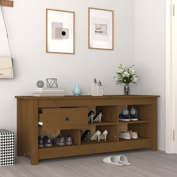 vidaXL Skoskap honningbrun 110x38x45,5 cm heltre furu