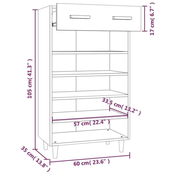 vidaXL Kenkäkaappi betoninharmaa 60x35x105 cm tekninen puu