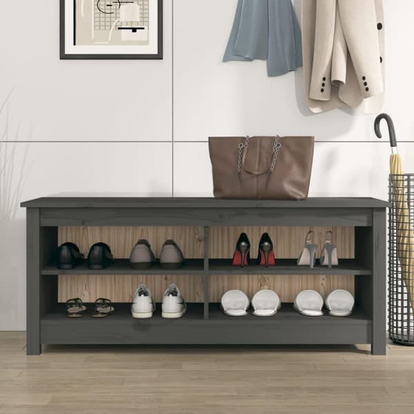 vidaXL skobænk 110x38x45,5 cm massivt fyrretræ grå