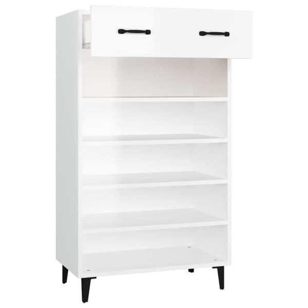vidaXL Kenkäkaappi korkeakiilto valkoinen 60x35x105 cm tekninen puu
