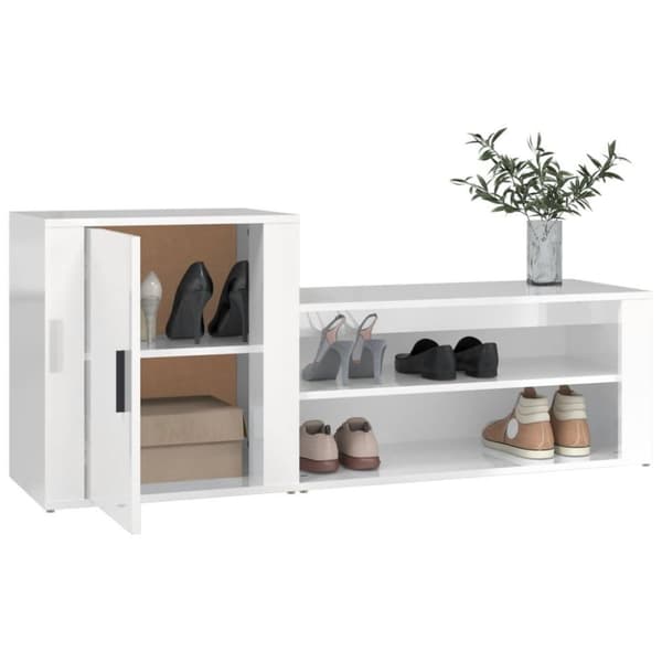 vidaXL Skoskap høyglans hvit 130x35x54 cm konstruert tre