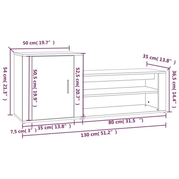 vidaXL Kenkäkaappi betoninharmaa 130x35x54 cm tekninen puu