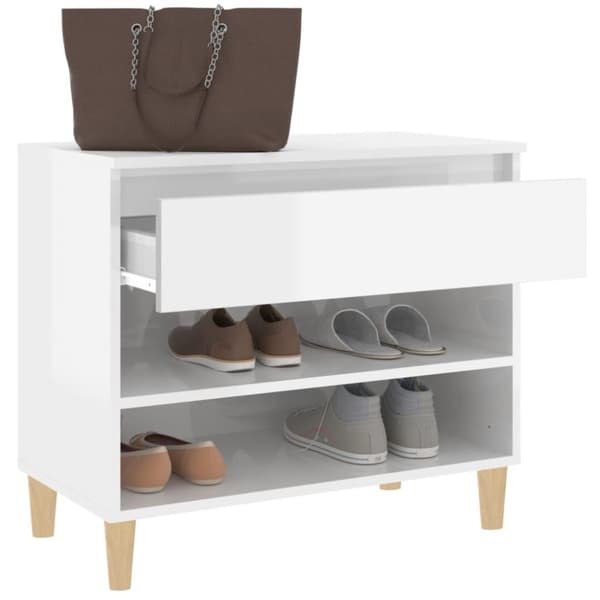 vidaXL Skoskap høyglans hvit 70x36x60cm konstruert tre