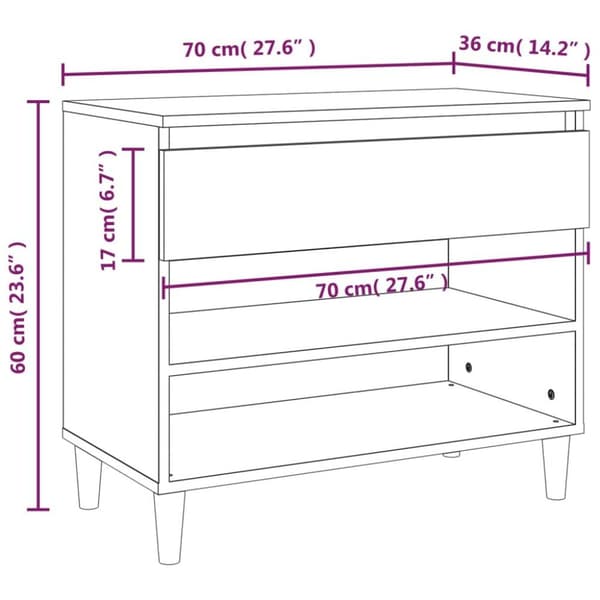 vidaXL Skoskap brun eik 70x36x60 cm konstruert tre