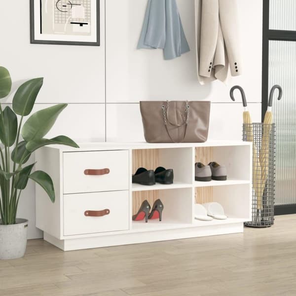 vidaXL Skobenk hvit 100x34x45 cm heltre furu