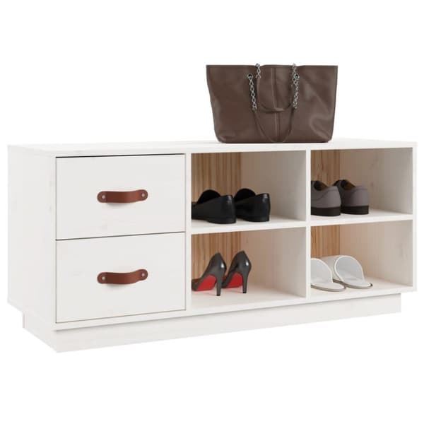vidaXL Skobenk hvit 100x34x45 cm heltre furu