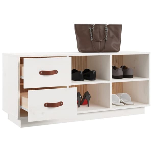 vidaXL Skobenk hvit 100x34x45 cm heltre furu