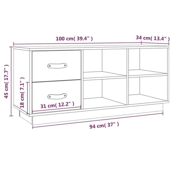 vidaXL Skobenk hvit 100x34x45 cm heltre furu