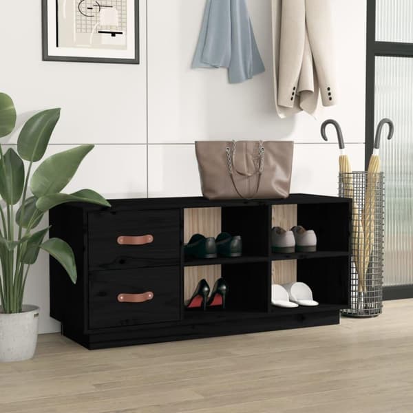 vidaXL Skobenk svart 100x34x45 cm heltre furu