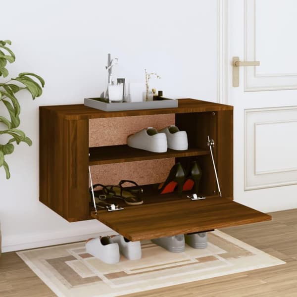 vidaXL Veggmontert skoskap brun eik 70x35x38 cm heltre furu