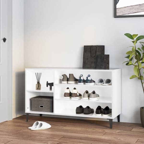 vidaXL skoreol 102x36x60 cm konstrueret træ hvid højglans