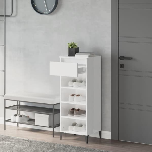 vidaXL skoreol 40x36x105 cm konstrueret træ hvid højglans