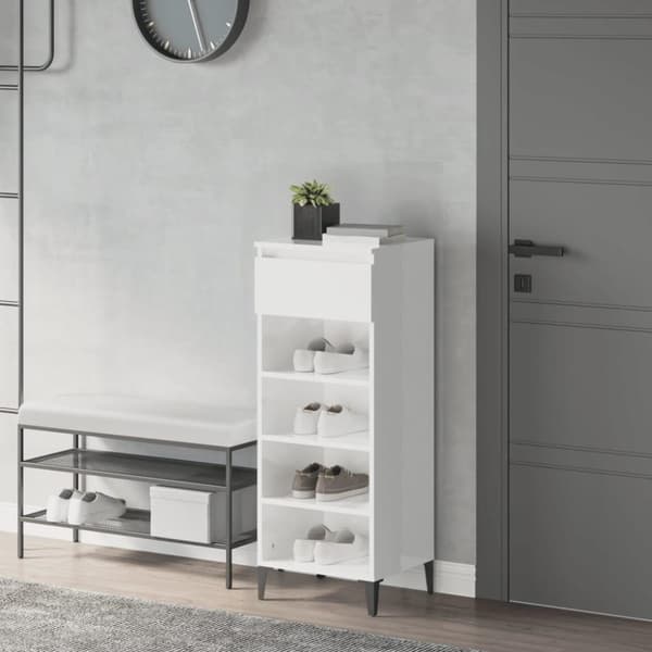 vidaXL skoreol 40x36x105 cm konstrueret træ hvid højglans