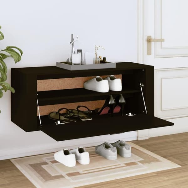 vidaXL væghængt skoskab 100x35x38 cm konstrueret træ sort