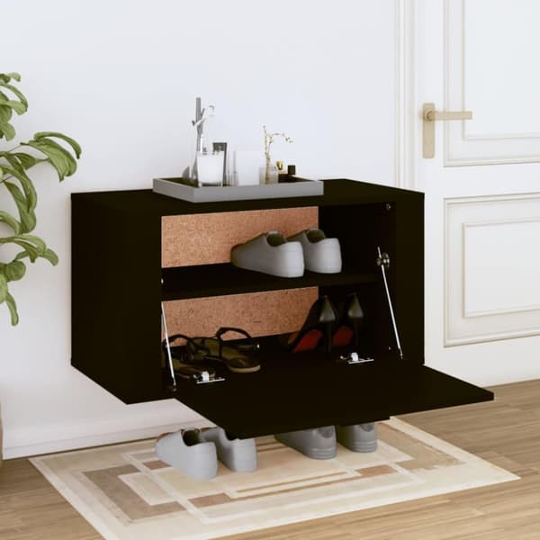vidaXL væghængt skoskab 70x35x38 cm konstrueret træ sort
