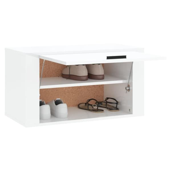 vidaXL væghængt skoskab 70x35x38 cm konstrueret træ hvid højglans