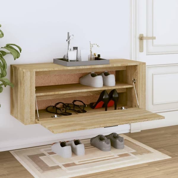 vidaXL Veggmontert skoskap sonoma eik 100x35x38 cm konstruert tre
