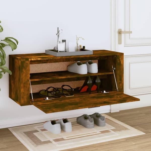 vidaXL væghængt skoskab 100x35x38 cm konstrueret træ røget egetræ