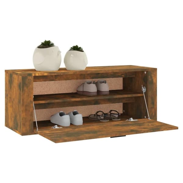 vidaXL væghængt skoskab 100x35x38 cm konstrueret træ røget egetræ
