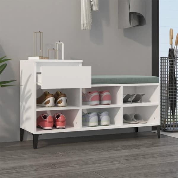 vidaXL skoreol 102x36x60 cm konstrueret træ hvid højglans