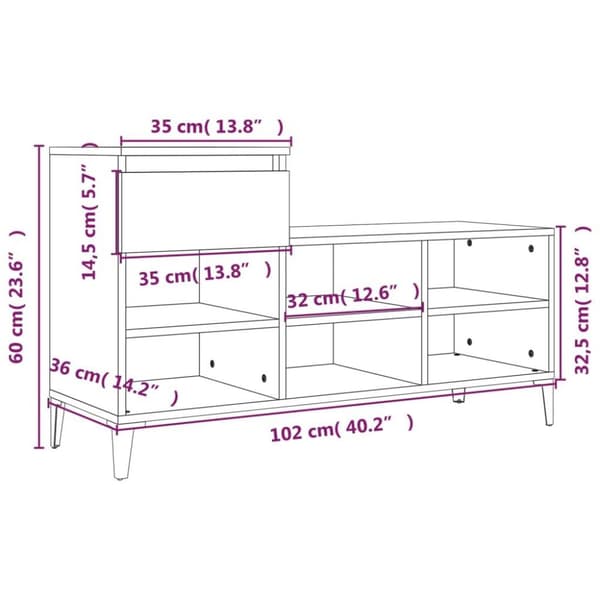 vidaXL skoskab 102x36x60 cm konstrueret træ brun egetræ