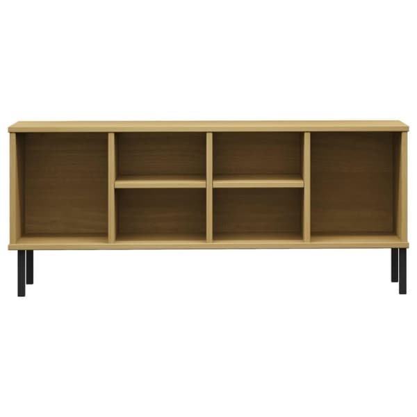 vidaXL Kenkäteline metallijaloilla ruskea 106x35x45 cm täyspuu OSLO